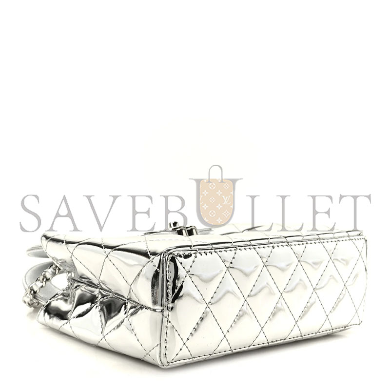 CHANEL MASTER MIRROR CALFSKIN METALLIC CALFSKIN QUILTED NANO KELLY SHOPPER SILVERY  (19*13*7cm) 